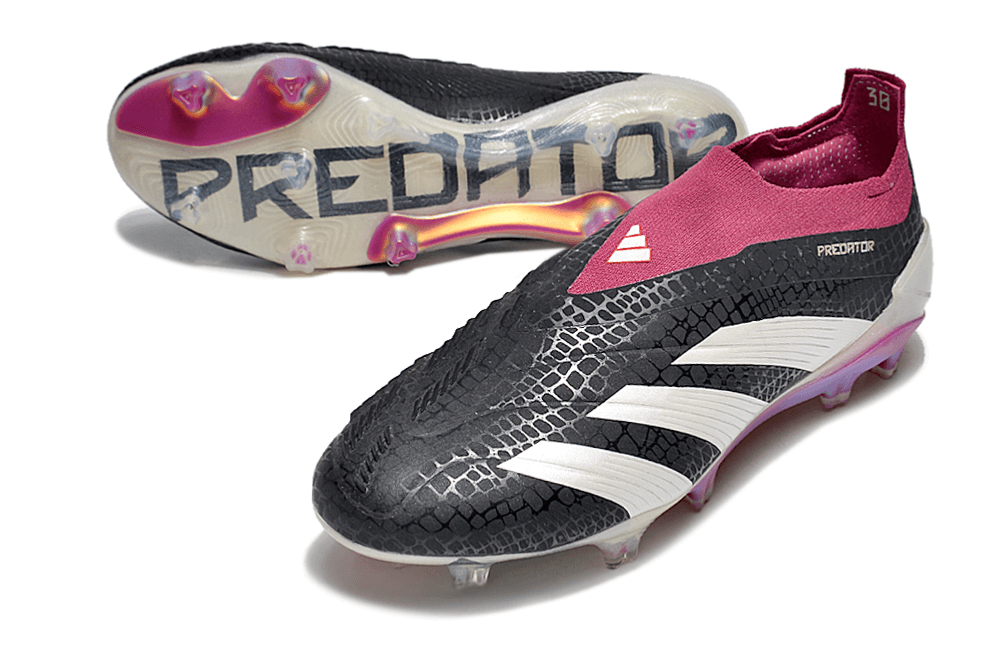 Chuteira Adidas Predator Elite Laceless FG - Preta e Branca com design sofisticado e tecnologia de ponta.