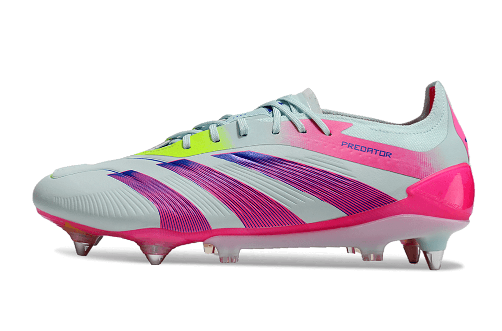 Chuteira Adidas Predator Elite SG em design inovador, ideal para gramados macios e molhados, com tração e controle superiores.