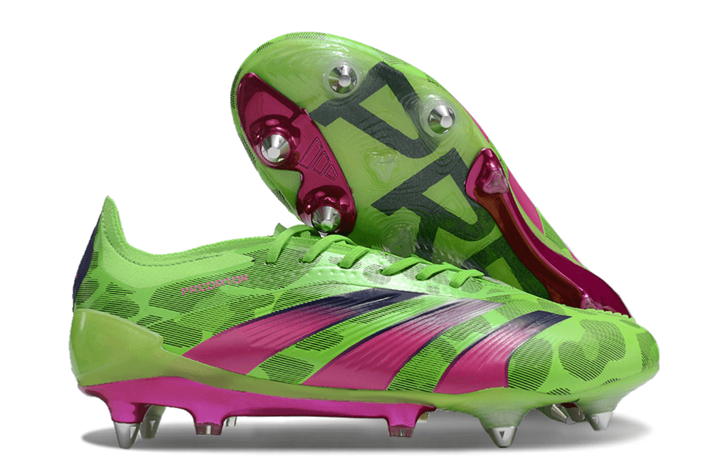 Chuteira Adidas Predator Elite SG com design colorido e travas mistas para gramados macios.