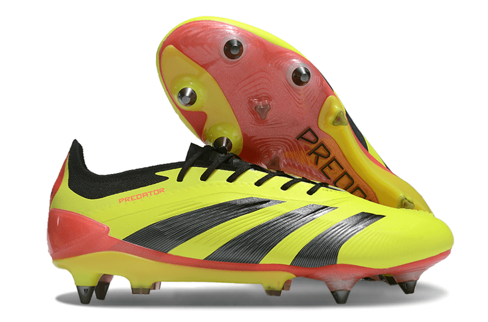Chuteira Adidas Predator Elite SG com design inovador e solado SG para gramados macios e molhados.