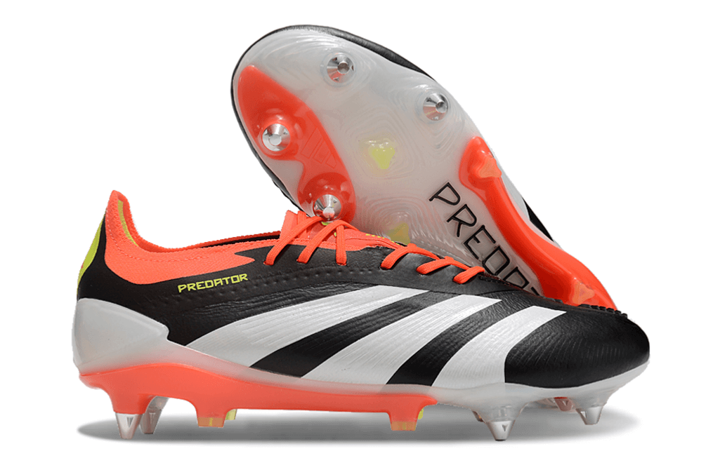 Chuteira Adidas Predator Elite SG em foco, com design inovador e travas mistas para gramados macios.