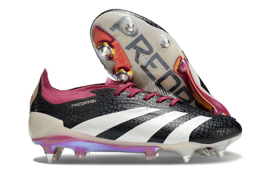 Chuteira Adidas Predator Elite SG com design inovador e solado SG para gramados macios.
