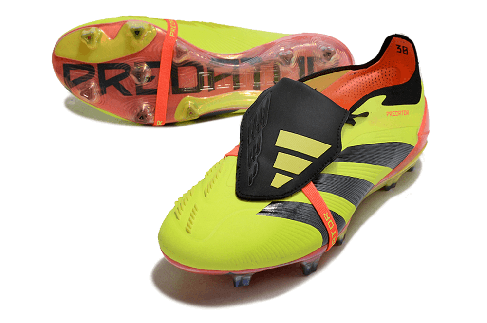 Chuteira Adidas Predator Elite Tongue FG - Amarela e Preta - design arrojado e tecnologia avançada para desempenho em campo.