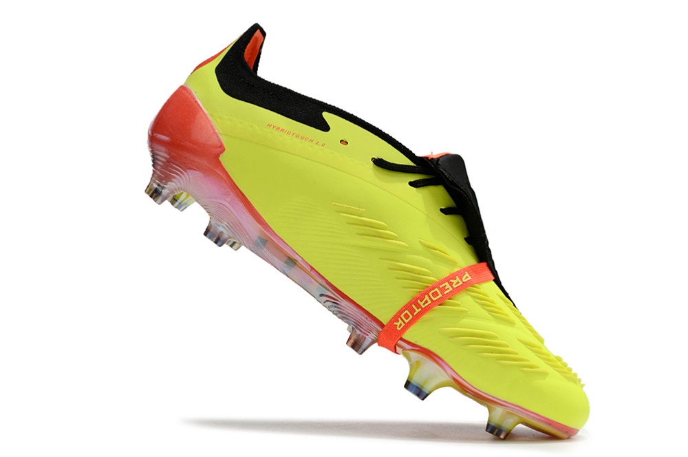 Chuteira Adidas Predator Elite Tongue FG - Amarela e Preta em perfil, destacando design vibrante e língua tradicional.