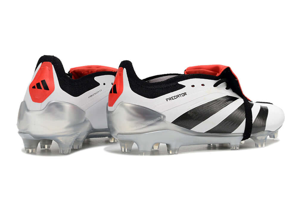 Chuteira Adidas Predator Elite Tongue FG - Branca e Preta, design avançado com língua tradicional.