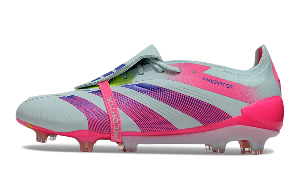 Chuteira Adidas Predator Elite Tongue FG - Branca e Rosa lado direito com design moderno e elegante.