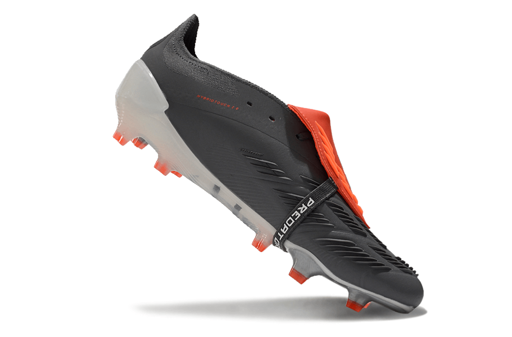 Chuteira Adidas Predator Elite Tongue FG - Cinza e Branca em destaque, com design moderno e tecnologia avançada.