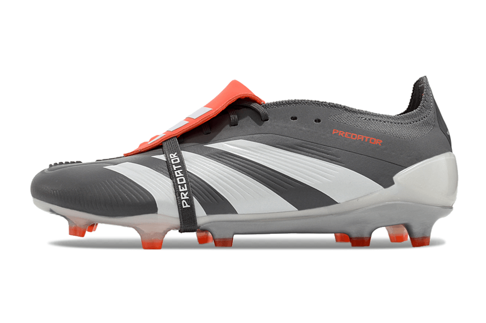 Chuteira Adidas Predator Elite Tongue FG - Cinza e Branca, com design sofisticado e tecnologia de ponta.