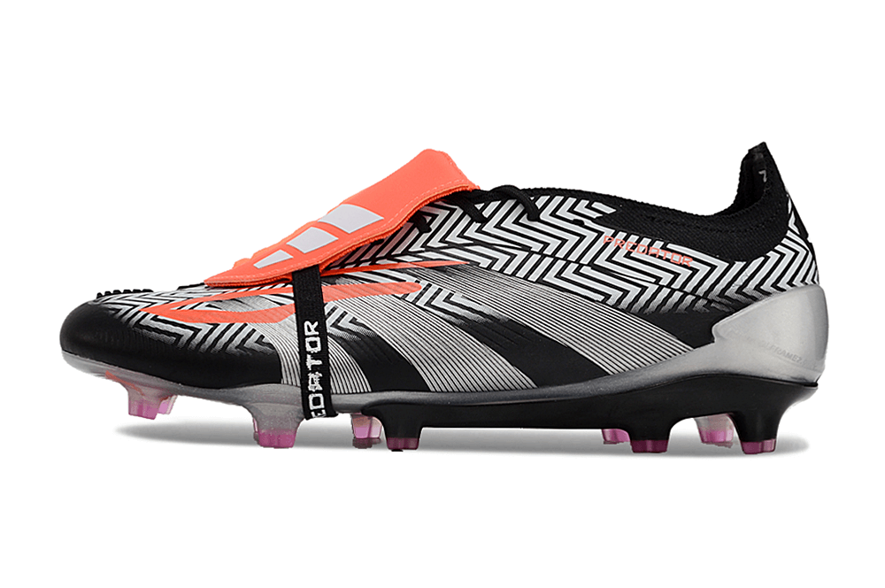 Chuteira Adidas Predator Elite Tongue FG - Preta e Cinza lateral com design moderno e sofisticado