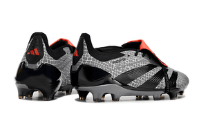 Chuteira Adidas Predator Elite Tongue FG - Preta e Cinza com detalhes em vermelho e design sofisticado
