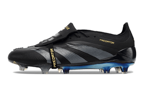 Chuteira Adidas Predator Elite Tongue FG - Preta e Azul lateral com detalhes em azul e preto