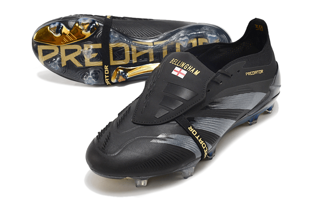 Chuteira Adidas Predator Elite Tongue FG - Preta e Azul com design moderno e tecnologia avançada.