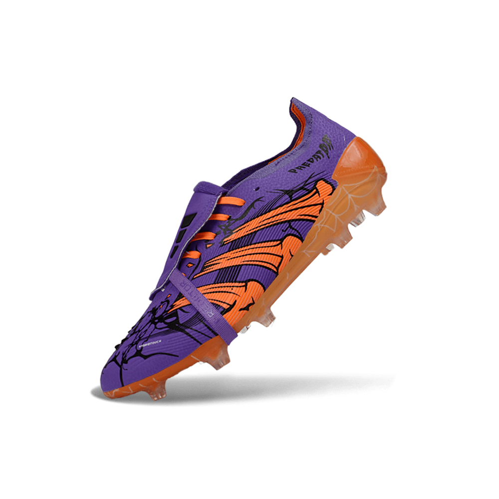 Chuteira Adidas Predator FT 30 Elite FG Tongue "Raphinha" em design roxo e laranja para futebolistas exigentes