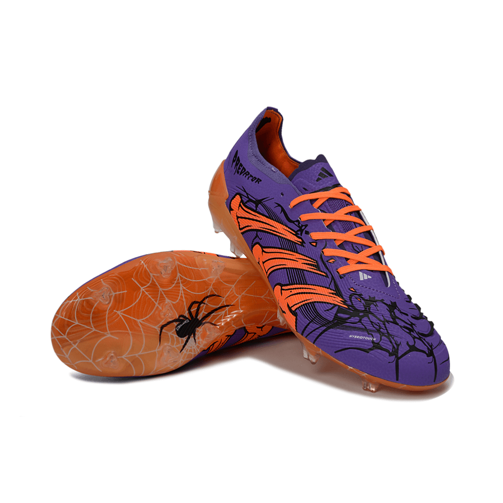Chuteira Adidas Predator LL 30 Elite FG "Raphinha" em roxo e laranja com design inovador para jogadores.