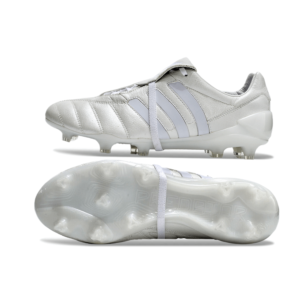 Chuteira Adidas Predator Mania Elite FG Branca - Campo com design icônico e tecnologia avançada para controle em campo.