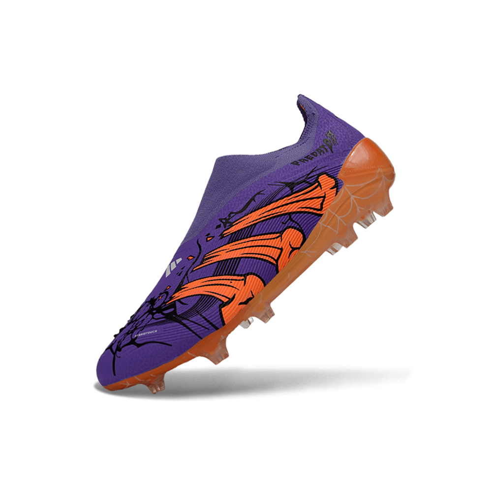 Chuteira Adidas Predator LL 30 Elite FG "Raphinha" em design roxo e laranja com tecnologia de alto desempenho.