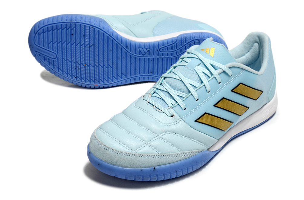 Chuteira Futsal Adidas Competition Top IC Azul com design moderno e tecnologia para desempenho em campo interno.