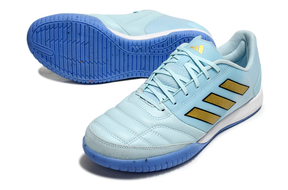 Chuteira Futsal Adidas Competition Top IC Azul com design moderno e tecnologia para desempenho em campo interno.