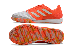 Chuteira Futsal Adidas Competition Top IC Branca e Laranja, visual ousado e tecnologia avançada.