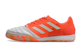 Chuteira Futsal Adidas Competition Top IC Branca e Laranja lado direito com design ousado e cores vibrantes