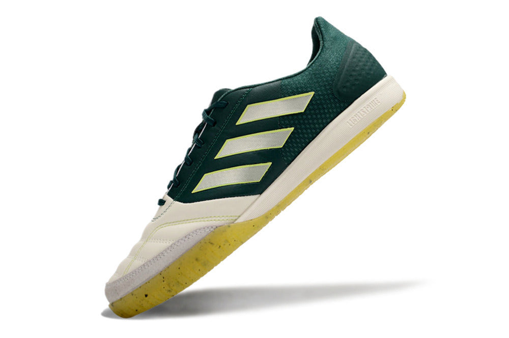 Chuteira Futsal Adidas Competition Top IC Branca e Verde com design elegante e tecnologia de ponta.