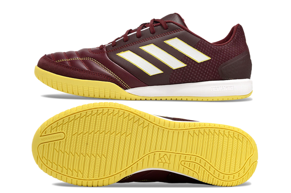 Chuteira Futsal Adidas Competition Top IC Preta e Branca vista lateral e sola