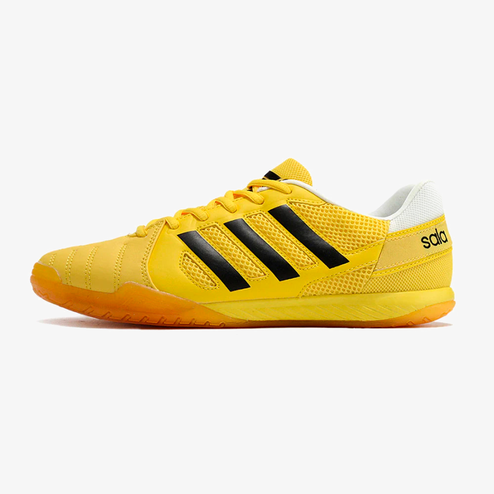 Chuteira Futsal Adidas Top Sala IC Amarelo e Preto lateral com detalhes em preto