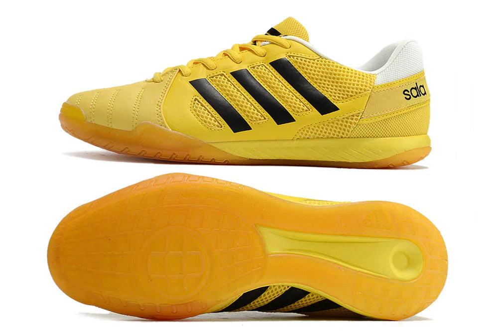 Chuteira Futsal Adidas Top Sala IC Amarelo e Preto com design em amarelo e preto para jogadores de futsal.