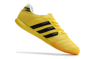 Chuteira Futsal Adidas Top Sala IC Amarelo e Preto em perspectiva lateral com design vibrante.