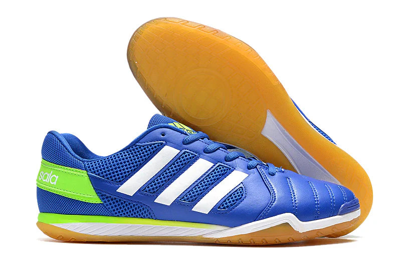 Chuteira Futsal Adidas Top Sala IC Azul e Verde com sola IC para alto desempenho em futsal.