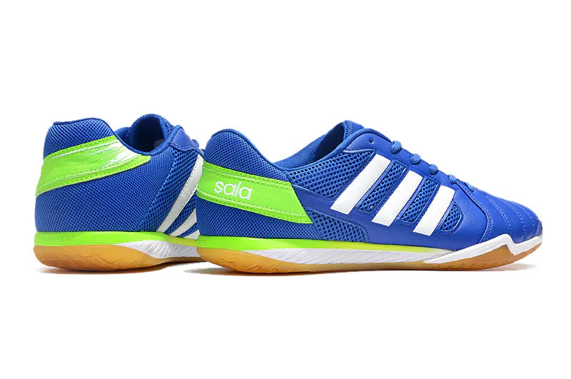 Chuteira Futsal Adidas Top Sala IC Azul e Verde - modelo com design inovador e sola IC para gramados internos.
