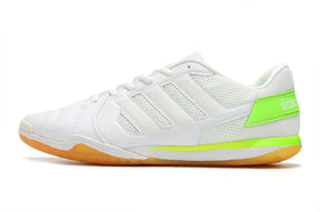 Chuteira Futsal Adidas Top Sala IC Branca e Verde lado com design elegante e sola para quadra interna