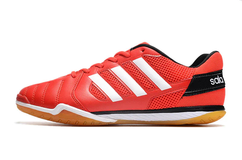 Chuteira Futsal Adidas Top Sala IC Vermelha e Branca vista lateral, ideal para jogadores de futsal.