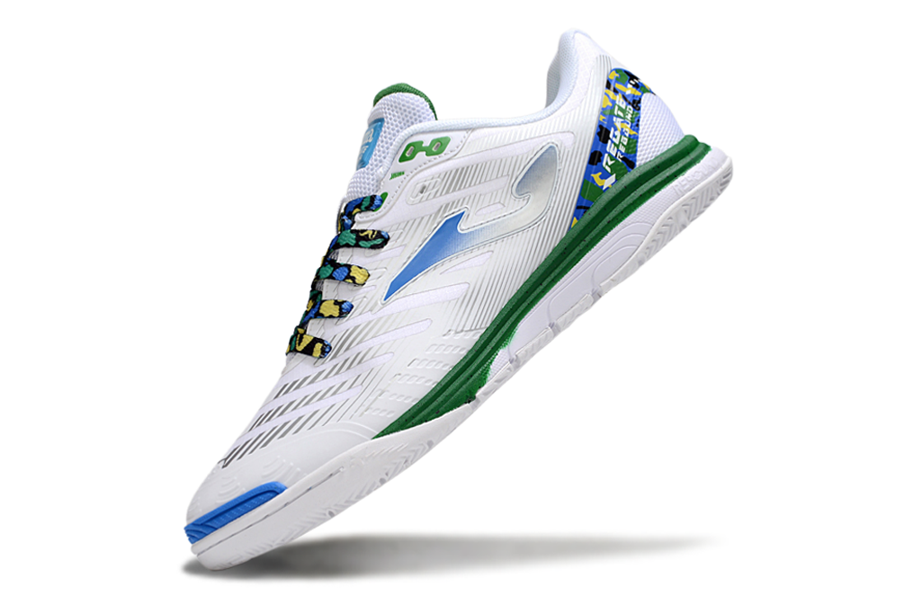 Chuteira Futsal Joma Regate Rebound IC Branca, Azul e Preta