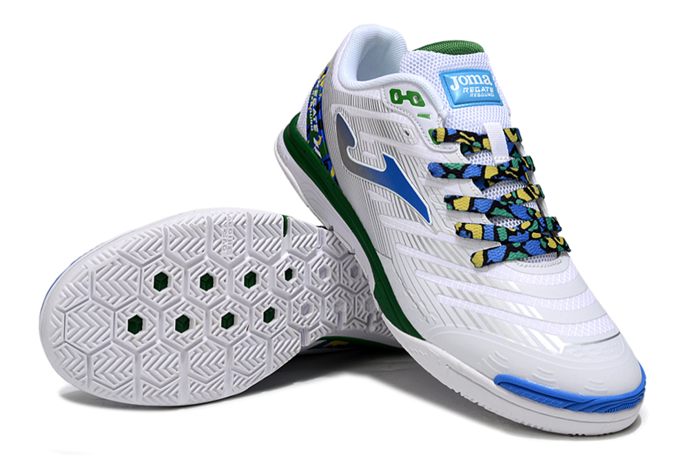 Chuteira Futsal Joma Regate Rebound IC Branca, Azul e Preta