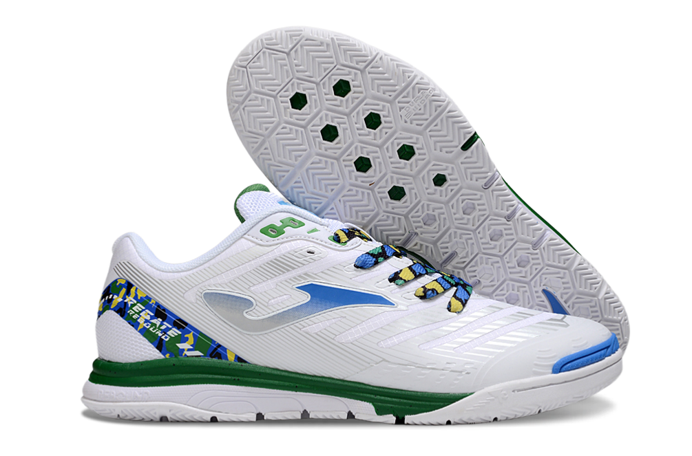 Chuteira Futsal Joma Regate Rebound IC Branca, Azul e Preta