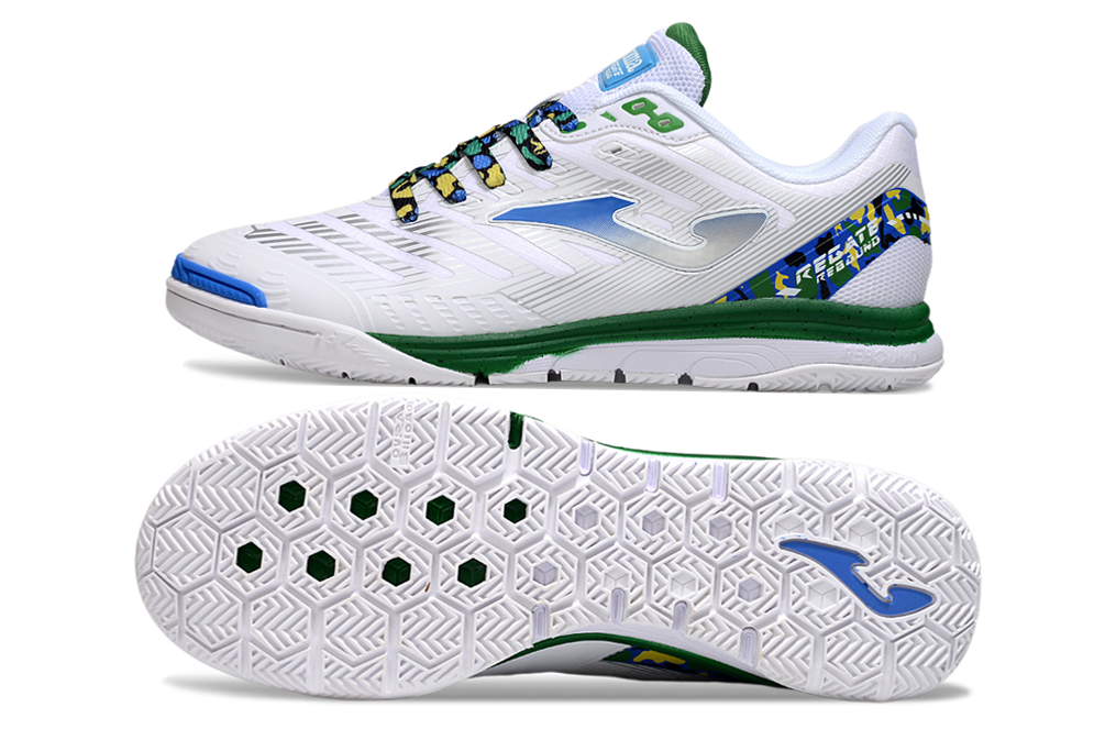 Chuteira Futsal Joma Regate Rebound IC Branca, Azul e Preta
