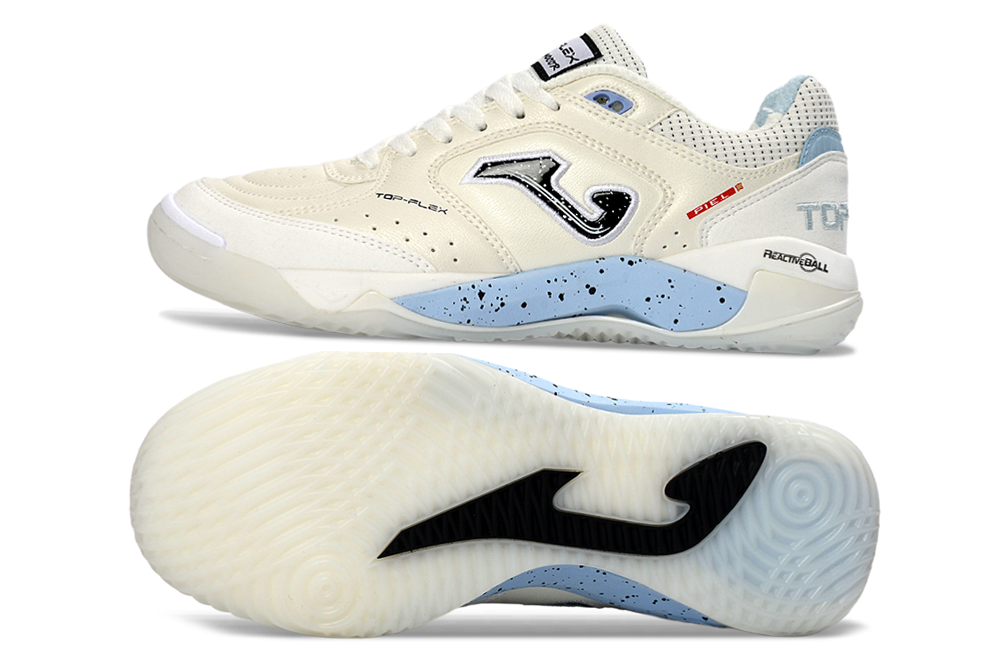 Chuteira Futsal Joma Top Flex Rebound IC Bege e Azul