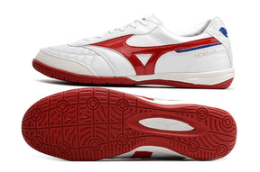 Chuteira Futsal Mizuno Morelia Sala IC Branca e Vermelha com sola IC para quadras interiores