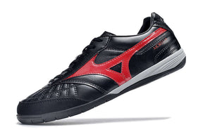 Chuteira Futsal Mizuno Morelia Sala IC Preta e Vermelha lado esquerdo em fundo branco