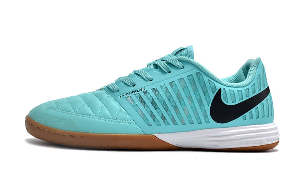 Chuteira Futsal Nike Lunar Gato IC - Azul e Preta lateral em cor azul com detalhes em preto.
