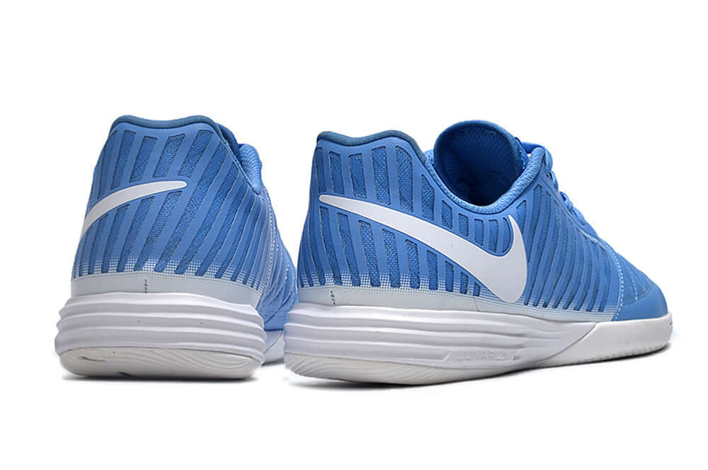 Chuteira Futsal Nike Lunar Gato IC - Azul e Branca vista traseira em azul e branco