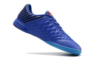 Chuteira Futsal Nike Lunar Gato IC - Azul Escuro e Preta em destaque, ideal para desempenho em futsal.