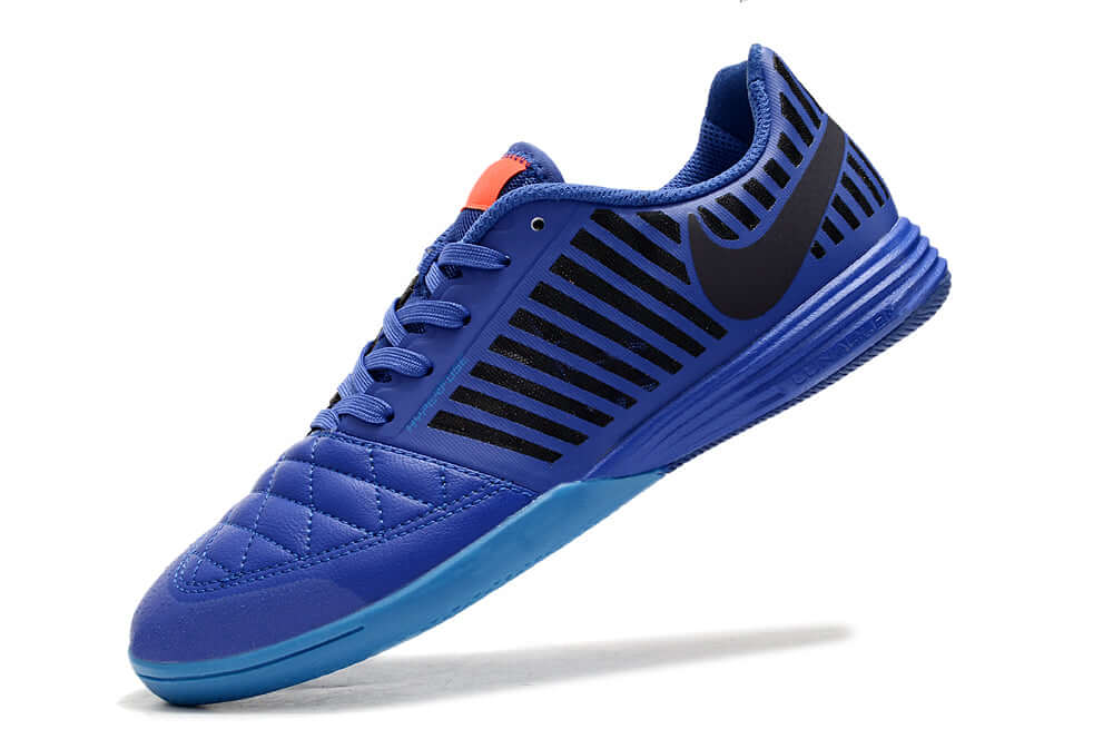 Chuteira Futsal Nike Lunar Gato IC - Azul Escuro e Preta, design premium para futsal de alto desempenho.