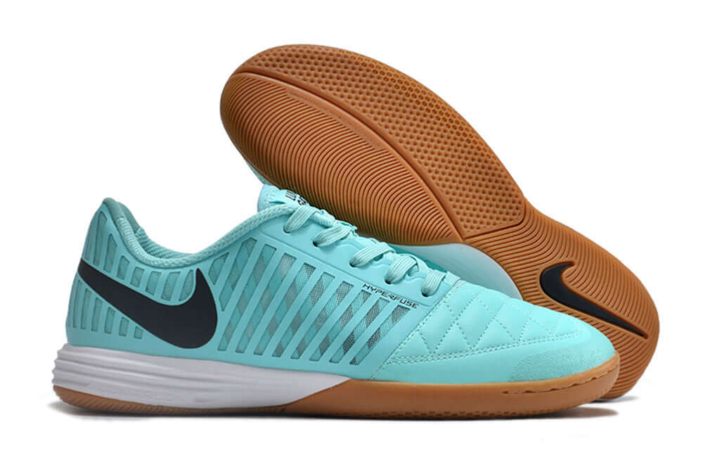 Chuteira Futsal Nike Lunar Gato IC - Azul e Preta, design azul e preto, resistência e aderência em futsal.