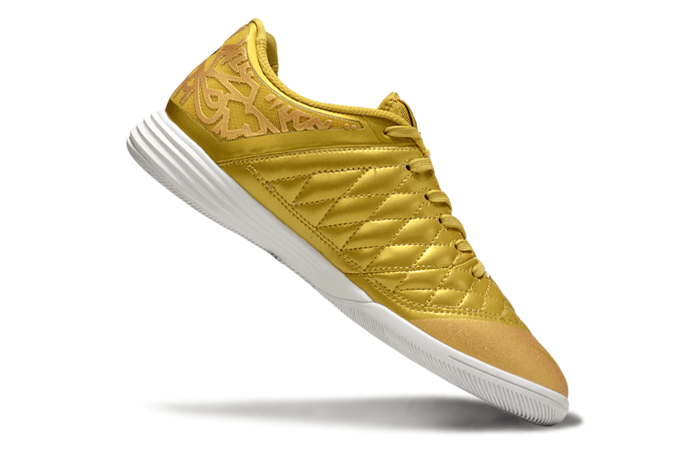 Chuteira Futsal Nike Lunar Gato IC - Dourada com design sofisticado e tecnologia de alto desempenho.