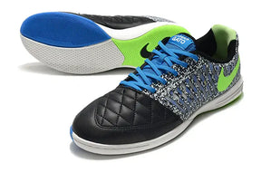 Chuteira Futsal Nike Lunar Gato IC Preta e Verde com design moderno e solado IC para máxima aderência.