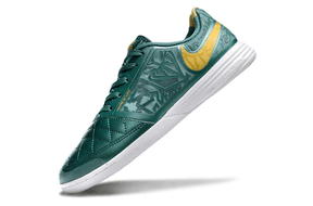 Chuteira Futsal Nike Lunar Gato IC - Turquesa e Dourada com design luxuoso e tecnologia de desempenho.