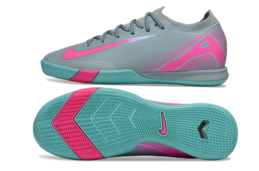 Chuteira Futsal Nike Mercurial Air Zoom Vapor 16 IC - Azul e Rosa, ideal para velocidade e controle.