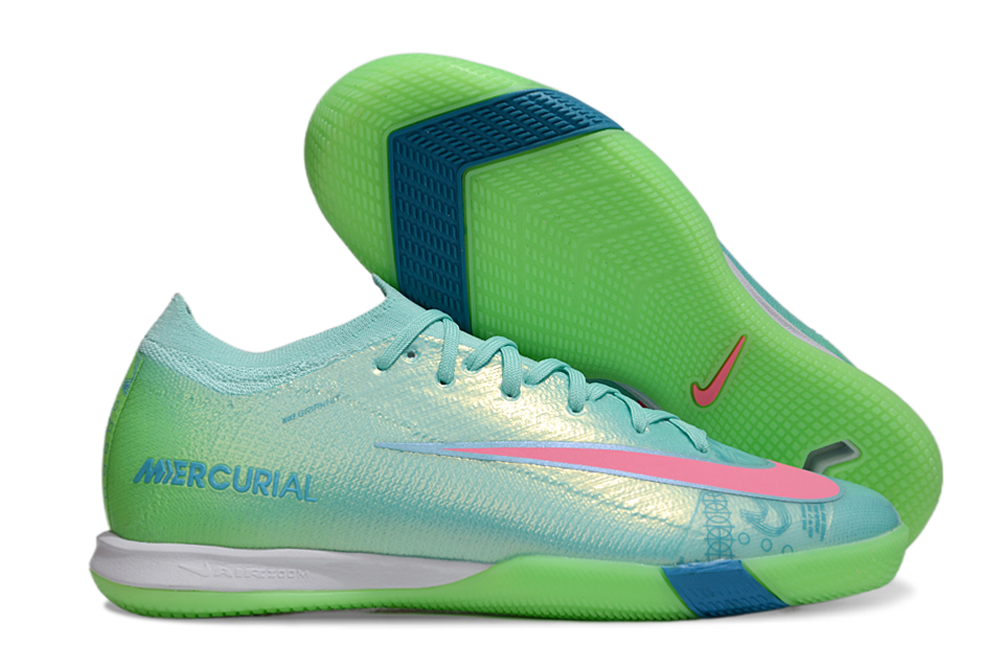 Chuteira Futsal Nike Mercurial Air Zoom Vapor 16 IC - Azul e Verde lado e sola